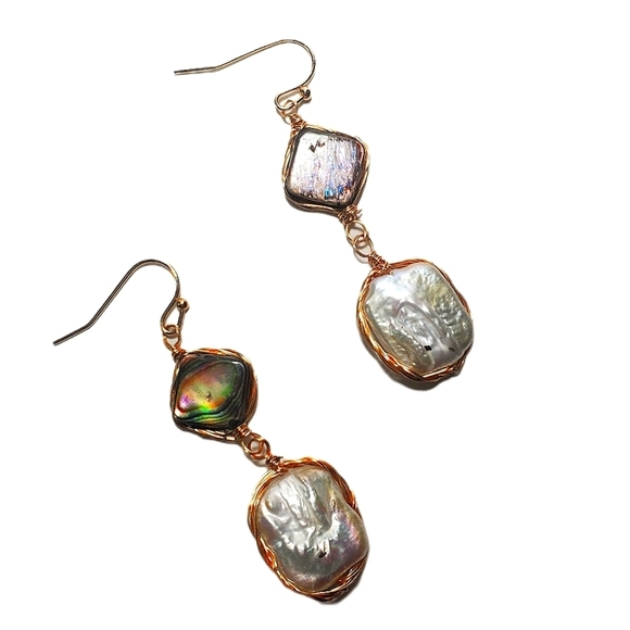 Abalone Shell And Freshwater Pearl Drop Earrings - Picture 2 of 7